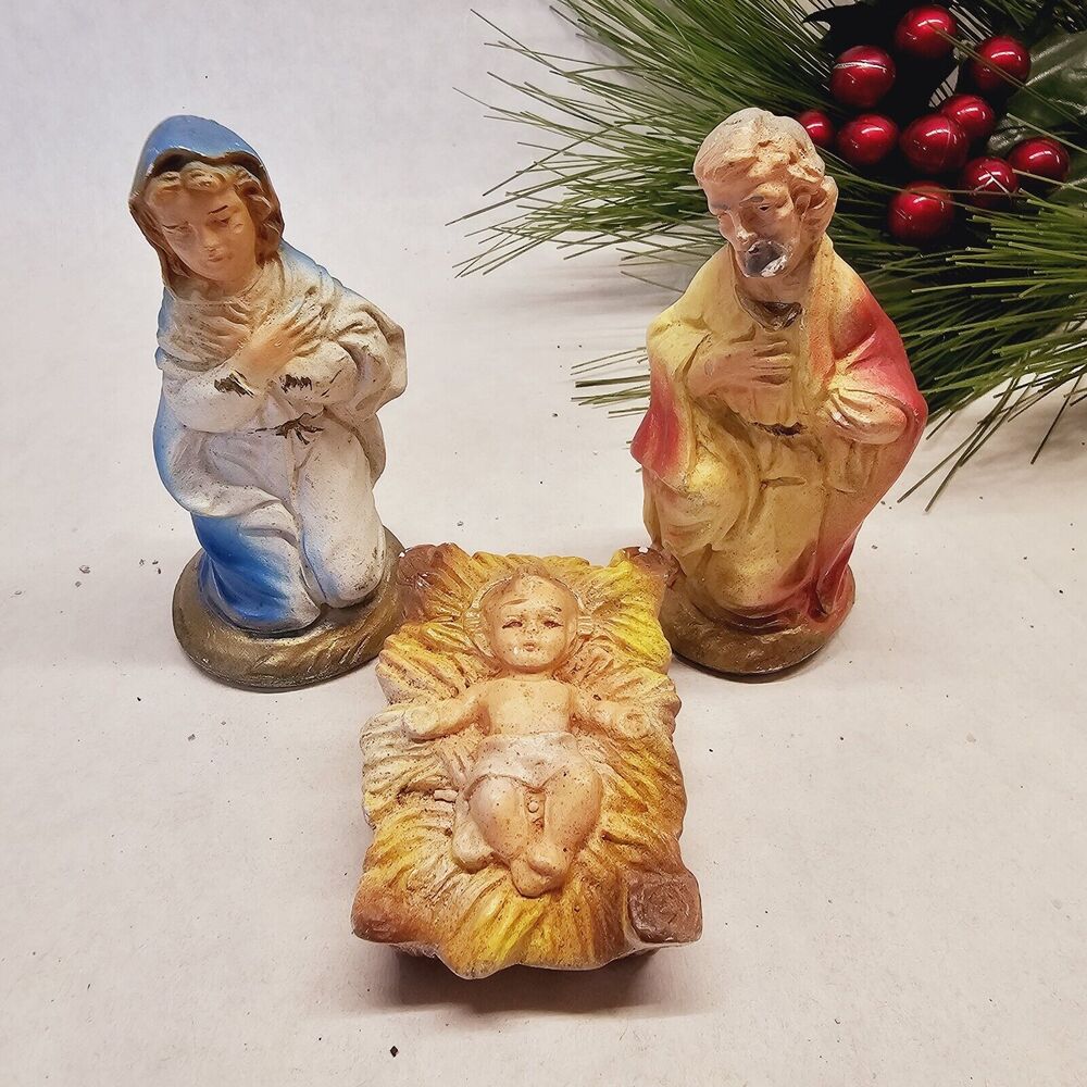 Vintage Holy Family Mary Joseph Jesus Nativity Christmas Manger Scene Creche